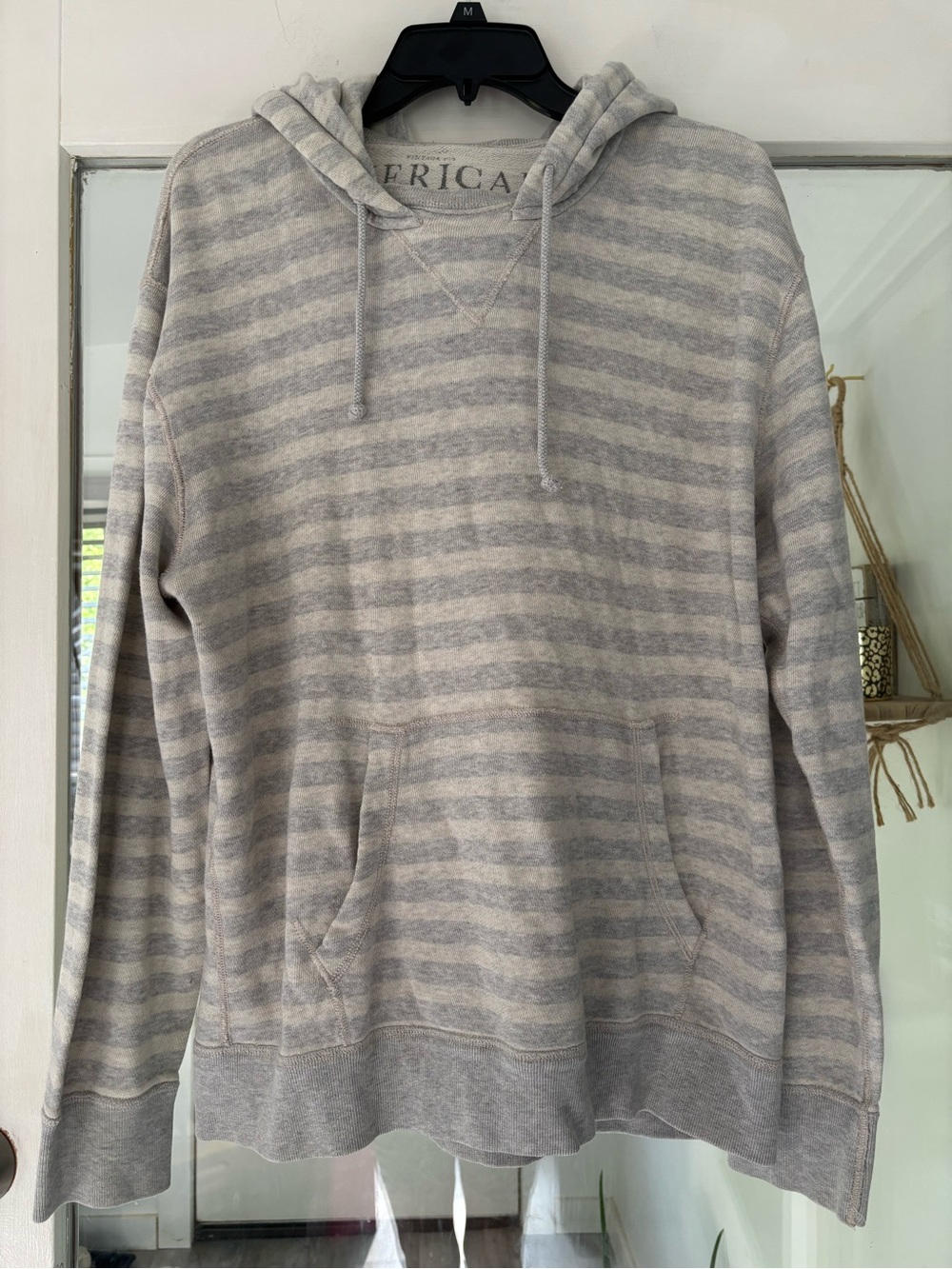 American Eagle Outfitters Light Gray & Cream Striped Pullover Hoodie